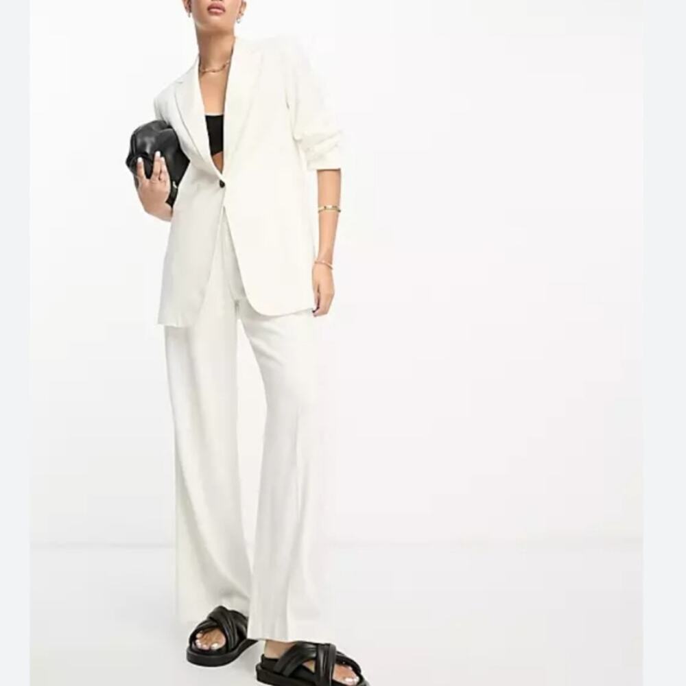ASOS DESIGN Slim Fit Suit Blazer with Linen in Ivory White Size US 4